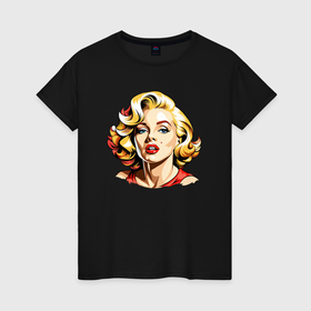 Женская футболка хлопок с принтом Мэрилин Монро шарж в Белгороде, 100% хлопок | прямой крой, круглый вырез горловины, длина до линии бедер, слегка спущенное плечо | 