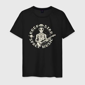 Мужская футболка хлопок с принтом Space music rock star в Петрозаводске, 100% хлопок | прямой крой, круглый вырез горловины, длина до линии бедер, слегка спущенное плечо. | Тематика изображения на принте: 