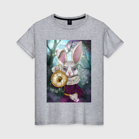 Женская футболка хлопок с принтом Тик так кролик в Белгороде, 100% хлопок | прямой крой, круглый вырез горловины, длина до линии бедер, слегка спущенное плечо | 