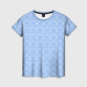 Женская футболка 3D с принтом Нежный бело голубой узоры в Петрозаводске, 100% полиэфир ( синтетическое хлопкоподобное полотно) | прямой крой, круглый вырез горловины, длина до линии бедер | 
