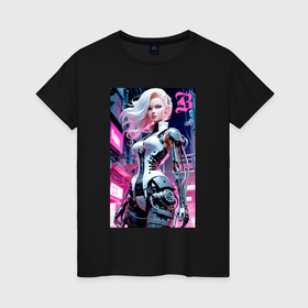 Женская футболка хлопок с принтом Pretty Barbie blond   cyberpunk ai art в Курске, 100% хлопок | прямой крой, круглый вырез горловины, длина до линии бедер, слегка спущенное плечо | 
