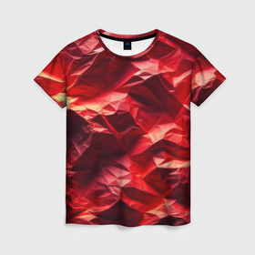 Женская футболка 3D с принтом Эффект текстуры мятой красной бумаги в Кировске, 100% полиэфир ( синтетическое хлопкоподобное полотно) | прямой крой, круглый вырез горловины, длина до линии бедер | 