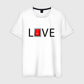 Мужская футболка хлопок с принтом Любовь включена в Новосибирске, 100% хлопок | прямой крой, круглый вырез горловины, длина до линии бедер, слегка спущенное плечо. | Тематика изображения на принте: 