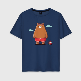 Женская футболка хлопок Oversize с принтом Забавный медведь в плавках и очках для плавания в Кировске, 100% хлопок | свободный крой, круглый ворот, спущенный рукав, длина до линии бедер
 | 