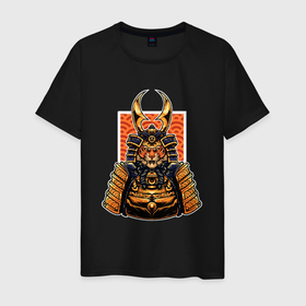 Мужская футболка хлопок с принтом Тигр   самурай в Кировске, 100% хлопок | прямой крой, круглый вырез горловины, длина до линии бедер, слегка спущенное плечо. | 