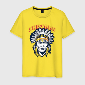 Мужская футболка хлопок с принтом Индеец прерий в Санкт-Петербурге, 100% хлопок | прямой крой, круглый вырез горловины, длина до линии бедер, слегка спущенное плечо. | 