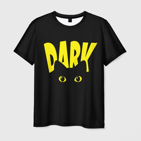 Мужская футболка 3D с принтом Черный кот светящиеся глаза   dark в Кировске, 100% полиэфир | прямой крой, круглый вырез горловины, длина до линии бедер | 