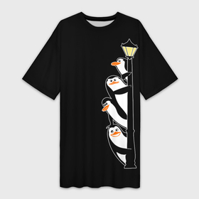 Платье-футболка 3D с принтом Пингвины на фонарном столбе ,  |  | 