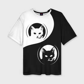 Женская футболка oversize 3D с принтом Два кота инь янь в Новосибирске,  |  | Тематика изображения на принте: 