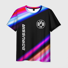 Мужская футболка 3D с принтом Borussia speed game lights в Кировске, 100% полиэфир | прямой крой, круглый вырез горловины, длина до линии бедер | 
