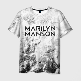 Мужская футболка 3D с принтом Marilyn Manson white graphite в Новосибирске, 100% полиэфир | прямой крой, круглый вырез горловины, длина до линии бедер | 