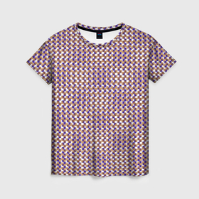 Женская футболка 3D с принтом Сине бежевый текстурированный квадраты рябь в Курске, 100% полиэфир ( синтетическое хлопкоподобное полотно) | прямой крой, круглый вырез горловины, длина до линии бедер | 