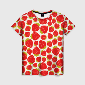 Женская футболка 3D с принтом Красные ягоды клубники в Кировске, 100% полиэфир ( синтетическое хлопкоподобное полотно) | прямой крой, круглый вырез горловины, длина до линии бедер | 