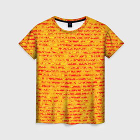Женская футболка 3D с принтом Яркий красно жёлтый абстарктный полосатый в Екатеринбурге, 100% полиэфир ( синтетическое хлопкоподобное полотно) | прямой крой, круглый вырез горловины, длина до линии бедер | 