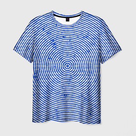 Мужская футболка 3D с принтом Круг гипнотический синий в Петрозаводске, 100% полиэфир | прямой крой, круглый вырез горловины, длина до линии бедер | Тематика изображения на принте: 
