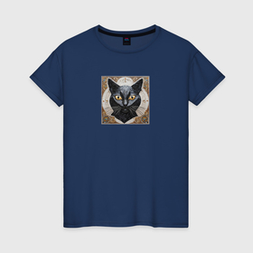 Женская футболка хлопок с принтом Черная кошка из мазайки в Санкт-Петербурге, 100% хлопок | прямой крой, круглый вырез горловины, длина до линии бедер, слегка спущенное плечо | 