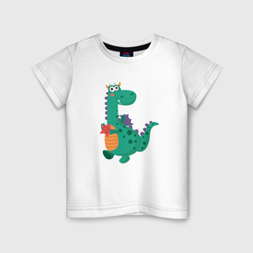 Детская футболка хлопок с принтом Дракончик Дино в Курске, 100% хлопок | круглый вырез горловины, полуприлегающий силуэт, длина до линии бедер | 