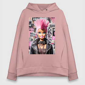 Женское худи Oversize хлопок с принтом Cool Barbie   punk ai art в Петрозаводске, френч-терри — 70% хлопок, 30% полиэстер. Мягкий теплый начес внутри —100% хлопок | боковые карманы, эластичные манжеты и нижняя кромка, капюшон на магнитной кнопке | 