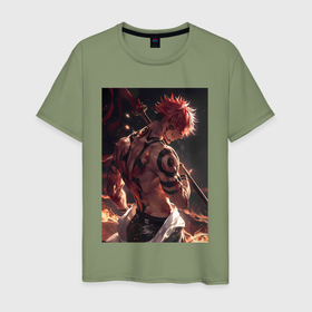 Мужская футболка хлопок с принтом Магическая битва Сукуна Рёмэн демон в Тюмени, 100% хлопок | прямой крой, круглый вырез горловины, длина до линии бедер, слегка спущенное плечо. | 