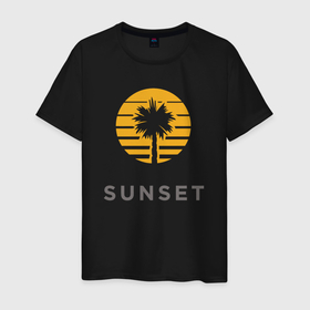 Мужская футболка хлопок с принтом Summer sunset в Курске, 100% хлопок | прямой крой, круглый вырез горловины, длина до линии бедер, слегка спущенное плечо. | Тематика изображения на принте: 
