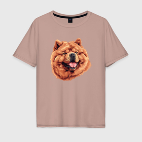 Мужская футболка хлопок Oversize с принтом Портрет собаки чау чау , 100% хлопок | свободный крой, круглый ворот, “спинка” длиннее передней части | 