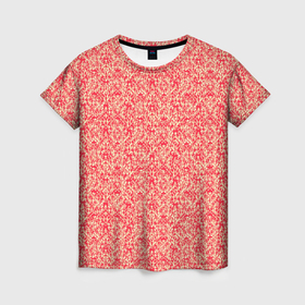 Женская футболка 3D с принтом Нежный красно жёлтый кружевной узор в Екатеринбурге, 100% полиэфир ( синтетическое хлопкоподобное полотно) | прямой крой, круглый вырез горловины, длина до линии бедер | 