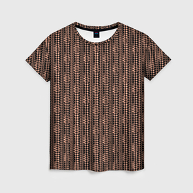 Женская футболка 3D с принтом Чёрный в персиковый узор текстурированный в Новосибирске, 100% полиэфир ( синтетическое хлопкоподобное полотно) | прямой крой, круглый вырез горловины, длина до линии бедер | 