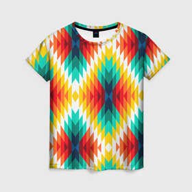 Женская футболка 3D с принтом Этнический орнамент гео в Петрозаводске, 100% полиэфир ( синтетическое хлопкоподобное полотно) | прямой крой, круглый вырез горловины, длина до линии бедер | 