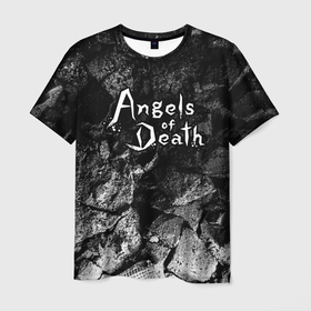 Мужская футболка 3D с принтом Angels of Death black graphite в Санкт-Петербурге, 100% полиэфир | прямой крой, круглый вырез горловины, длина до линии бедер | 