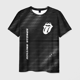 Мужская футболка 3D с принтом Rolling Stones metal rock lines , 100% полиэфир | прямой крой, круглый вырез горловины, длина до линии бедер | Тематика изображения на принте: 