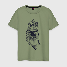Мужская футболка хлопок с принтом Огненный напиток в Екатеринбурге, 100% хлопок | прямой крой, круглый вырез горловины, длина до линии бедер, слегка спущенное плечо. | Тематика изображения на принте: 