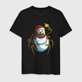 Мужская футболка хлопок с принтом Паук снеговик в Тюмени, 100% хлопок | прямой крой, круглый вырез горловины, длина до линии бедер, слегка спущенное плечо. | Тематика изображения на принте: 