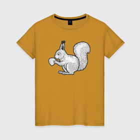 Женская футболка хлопок с принтом Белочка с орешком в Кировске, 100% хлопок | прямой крой, круглый вырез горловины, длина до линии бедер, слегка спущенное плечо | 
