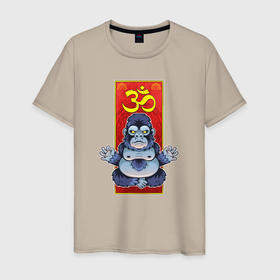 Мужская футболка хлопок с принтом Релакс горилла в Курске, 100% хлопок | прямой крой, круглый вырез горловины, длина до линии бедер, слегка спущенное плечо. | Тематика изображения на принте: 