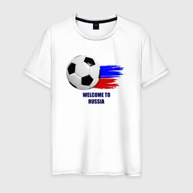 Мужская футболка хлопок с принтом Welcome to Russia football в Белгороде, 100% хлопок | прямой крой, круглый вырез горловины, длина до линии бедер, слегка спущенное плечо. | 