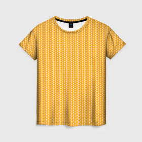 Женская футболка 3D с принтом Жёлтый в маленькие белые полосочки в Новосибирске, 100% полиэфир ( синтетическое хлопкоподобное полотно) | прямой крой, круглый вырез горловины, длина до линии бедер | 
