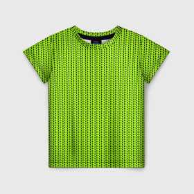 Детская футболка 3D с принтом Ярко зелёный в маленькие чёрные полоски в Екатеринбурге, 100% гипоаллергенный полиэфир | прямой крой, круглый вырез горловины, длина до линии бедер, чуть спущенное плечо, ткань немного тянется | 