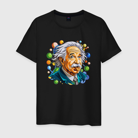 Мужская футболка хлопок с принтом Альберт Эйнштейн шарж в Новосибирске, 100% хлопок | прямой крой, круглый вырез горловины, длина до линии бедер, слегка спущенное плечо. | Тематика изображения на принте: 