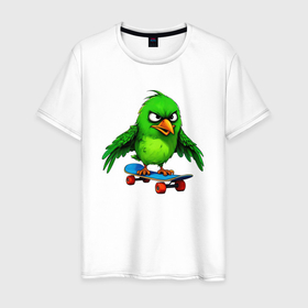 Мужская футболка хлопок с принтом Зелёный скейтбордист в Белгороде, 100% хлопок | прямой крой, круглый вырез горловины, длина до линии бедер, слегка спущенное плечо. | Тематика изображения на принте: 