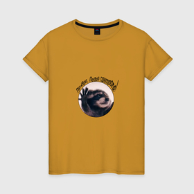 Женская футболка хлопок с принтом Енот Педро из Тик Ток в Санкт-Петербурге, 100% хлопок | прямой крой, круглый вырез горловины, длина до линии бедер, слегка спущенное плечо | 