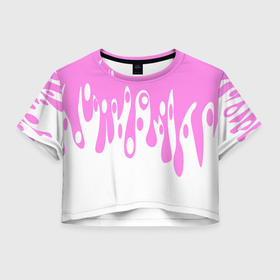 Женская футболка Crop-top 3D с принтом Потеки розовой краски на белом в Тюмени, 100% полиэстер | круглая горловина, длина футболки до линии талии, рукава с отворотами | 