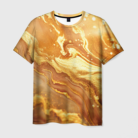 Мужская футболка 3D с принтом Жидкое золото текстура в Новосибирске, 100% полиэфир | прямой крой, круглый вырез горловины, длина до линии бедер | Тематика изображения на принте: 