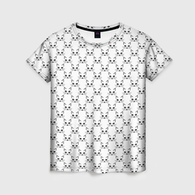 Женская футболка 3D с принтом Паттерн милые кошачьи мордочки , 100% полиэфир ( синтетическое хлопкоподобное полотно) | прямой крой, круглый вырез горловины, длина до линии бедер | 