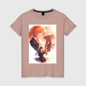 Женская футболка хлопок с принтом Корзинка фруктов Тору Хонда в Тюмени, 100% хлопок | прямой крой, круглый вырез горловины, длина до линии бедер, слегка спущенное плечо | 