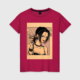 Женская футболка хлопок с принтом Нана Осаки Вокалистка панк группы Black Stones , 100% хлопок | прямой крой, круглый вырез горловины, длина до линии бедер, слегка спущенное плечо | 