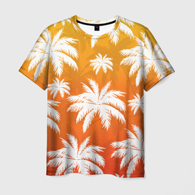 Мужская футболка 3D с принтом Гавайские пальмы в закате , 100% полиэфир | прямой крой, круглый вырез горловины, длина до линии бедер | 