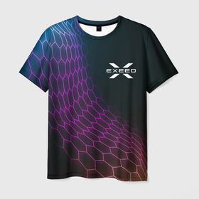 Мужская футболка 3D с принтом Exeed neon hexagon в Архангельске, 100% полиэфир | прямой крой, круглый вырез горловины, длина до линии бедер | Тематика изображения на принте: 