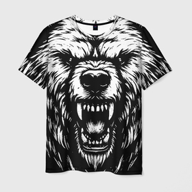 Мужская футболка 3D с принтом Белый медведь рисунок в Петрозаводске, 100% полиэфир | прямой крой, круглый вырез горловины, длина до линии бедер | Тематика изображения на принте: 
