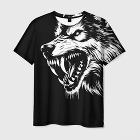 Мужская футболка 3D с принтом Рисунок волка   вид сбоку в Белгороде, 100% полиэфир | прямой крой, круглый вырез горловины, длина до линии бедер | Тематика изображения на принте: 