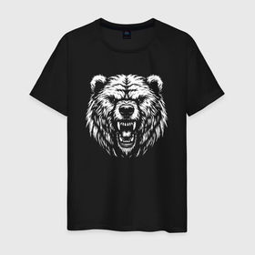 Мужская футболка хлопок с принтом Иллюстрация головы медведя в Белгороде, 100% хлопок | прямой крой, круглый вырез горловины, длина до линии бедер, слегка спущенное плечо. | 